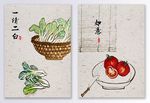 中国风复古民俗蔬菜二联装饰画