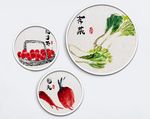 中式水彩手绘蔬菜水果圆形装饰画