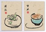 手绘中国风民俗静物美食装饰画