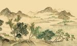 湖山春暖图水墨山水图