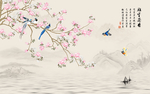兰香中式水墨飞鸟山水艺术创意玄