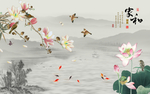 家和水墨荷花中式玄关屏风背景底