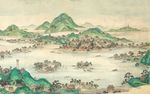 中式古典水墨山水手绘国画背景墙
