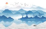 新中式意境山水风景唯美背景墙