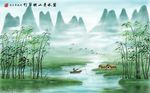 唯美手绘风景竹林背景墙
