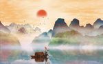 中式彩色大气山水风景背景墙