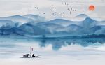 中式山水小船背景墙