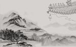 中式水墨国画抽象山水背景墙