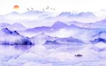 新中式唯美意境风景山水画背景墙