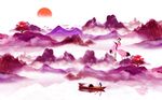 新中式风景山水白鹭背景墙