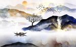 中式抽象山水画客厅背景墙