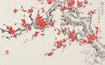 水墨手绘工笔傲骨红梅梅花背景墙