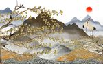 新中式树枝白鹭山背景墙