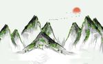 中式意境抽象水墨山水景墙