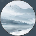 山水小品 圆形山水画
