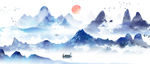 水墨 风景 水彩 插画 水彩画