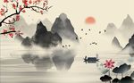 创意水墨山水画背景墙