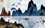 新中式创意山水背景墙