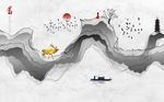 意境山水风景水墨背景墙