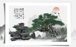 山峦绿色松树石头背景墙
