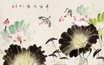 水墨工笔花鸟荷塘清韵背景墙