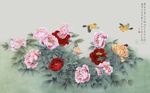 水墨手绘花鸟牡丹花背景墙