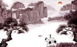 山水白鹭榕树背景墙