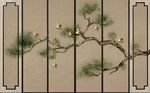 现代手绘松树背景墙