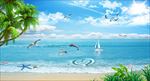 唯美简约沙滩椰树大海背景墙