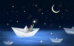 月亮 插画 黑夜 星空 意境