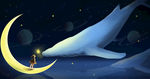 月亮 插画 黑夜 星空 意境