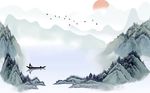 中式山水白鹤飞去背景墙