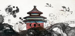 仙鹤 中国风 水墨画 水彩画