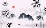 中式水墨山水竹子背景墙