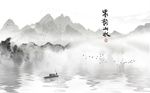 韵山水小舟湖水背景墙