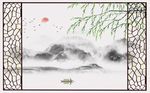 中式柳条抽象山水日出背景墙