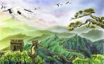 万里长城环绕山峰背景墙