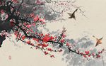 工笔花鸟梅花背景墙