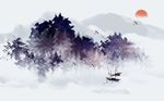 创意波纹山峦燕子背景墙