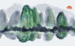 新中式绿色创意山峦背景墙