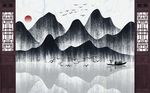 中式古朴淡雅水墨山水背景墙