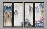 水墨水彩画山水意境鸟群背景墙