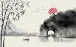 竹子意境水墨山水背景墙