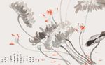 工笔花鸟荷花鱼趣背景墙