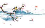 中式梅花山水风景背景装饰画
