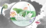 现代水墨荷花白鹅背景墙