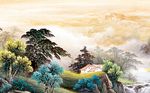 中式国画山水风景背景墙