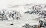 中式手绘水墨山水画背景墙