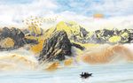 新中式大理石纹山水电视背景墙一