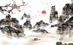 新中式大气石头山水风景背景墙